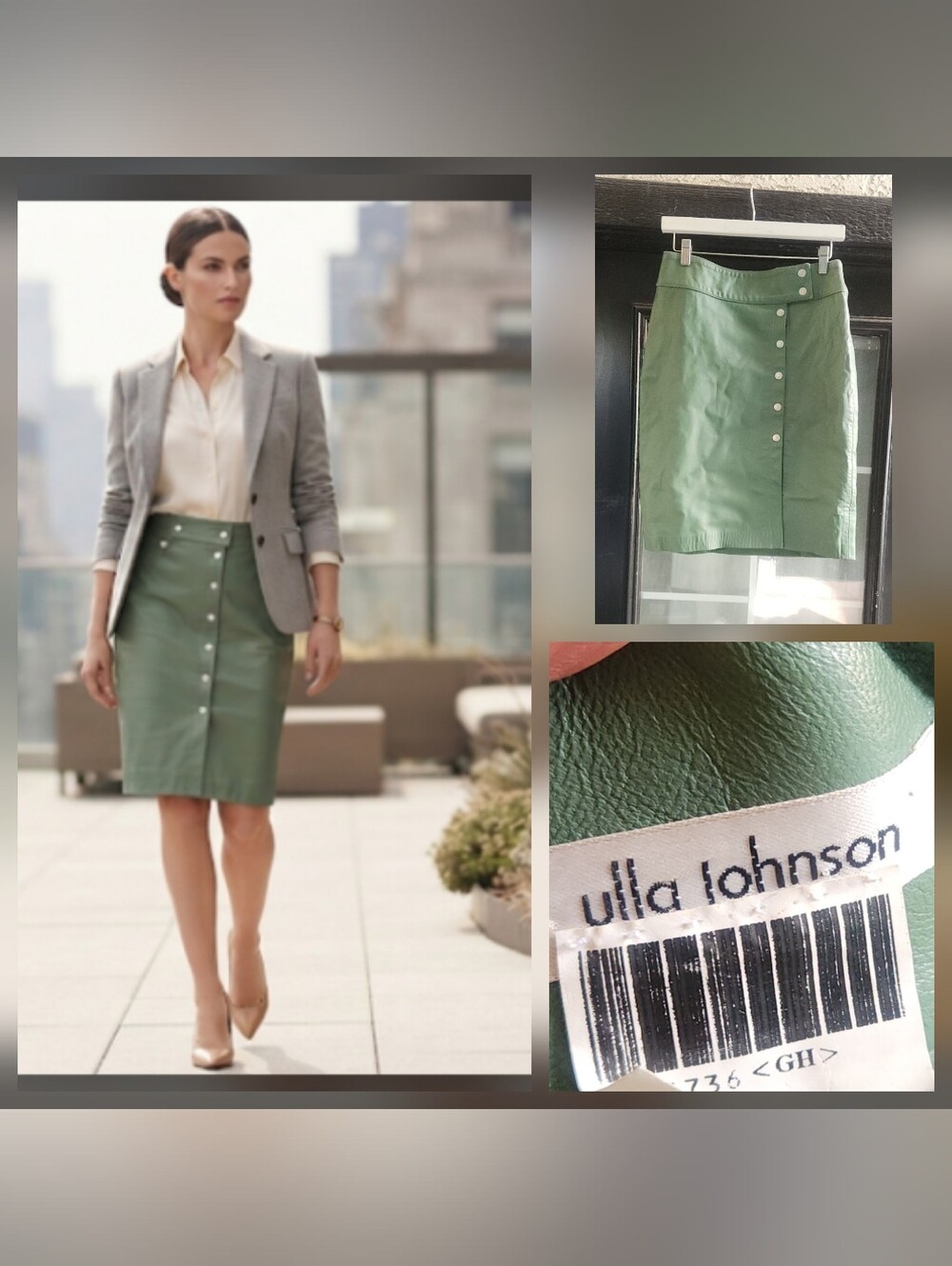Ulla Johnson Olive Green Lamb skin Leather Button-Front Pencil Skirt